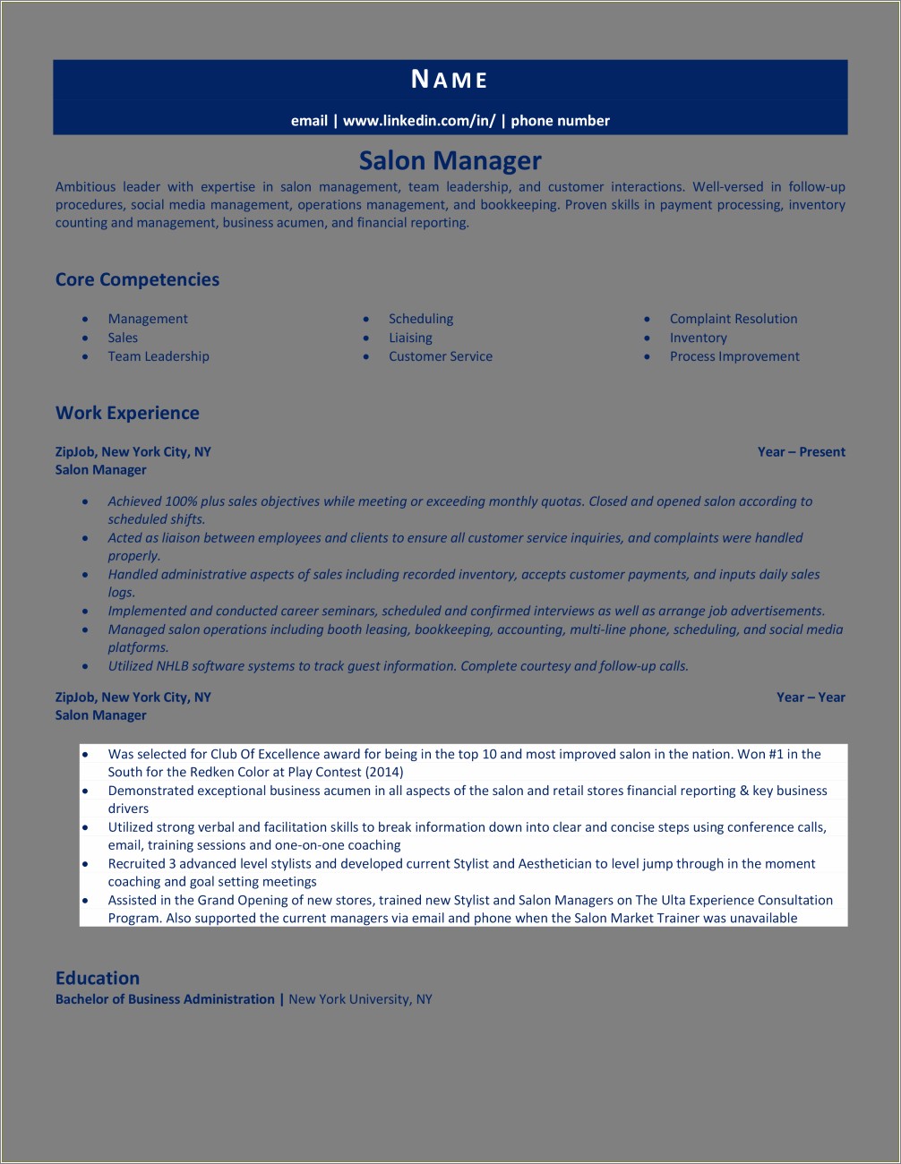 Sample Resume For Salon Owner