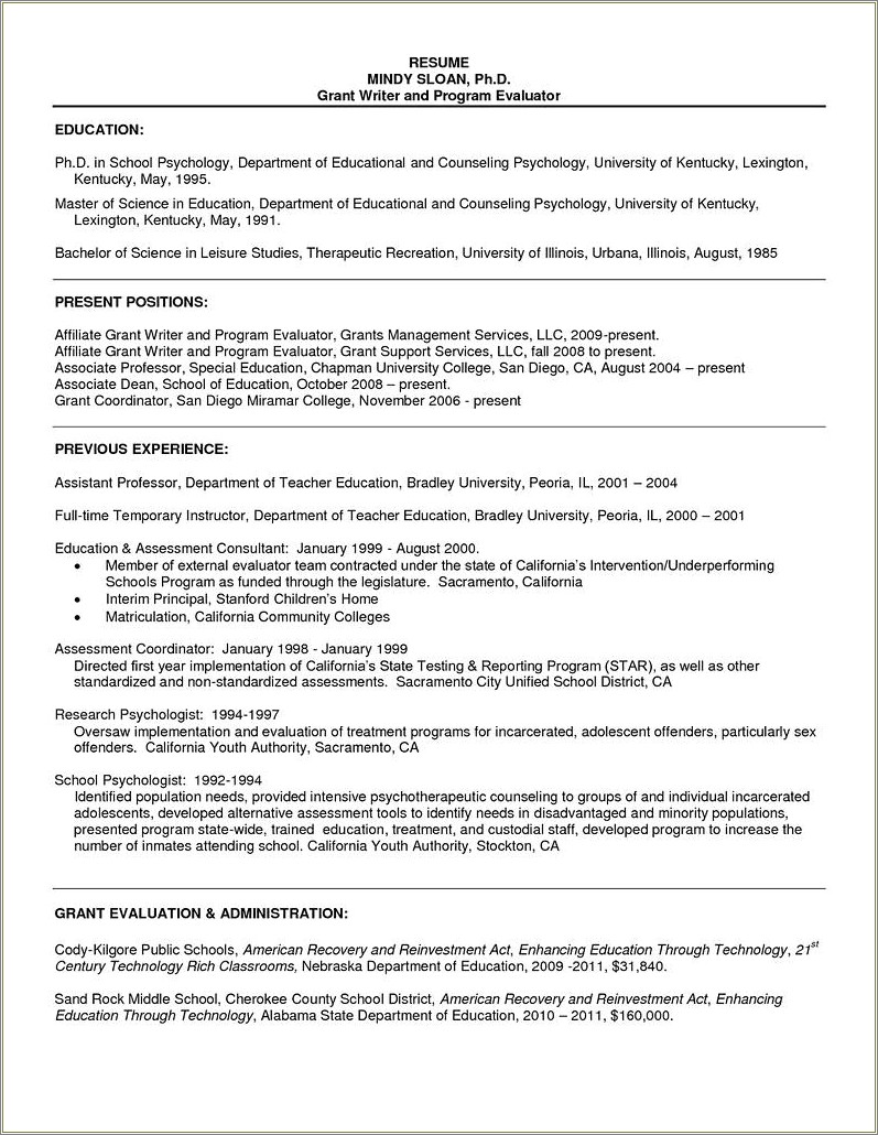 Sample Resume For School District