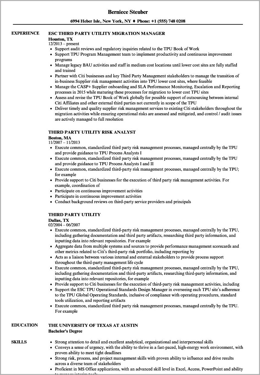 Sample Resume In 3rd Person