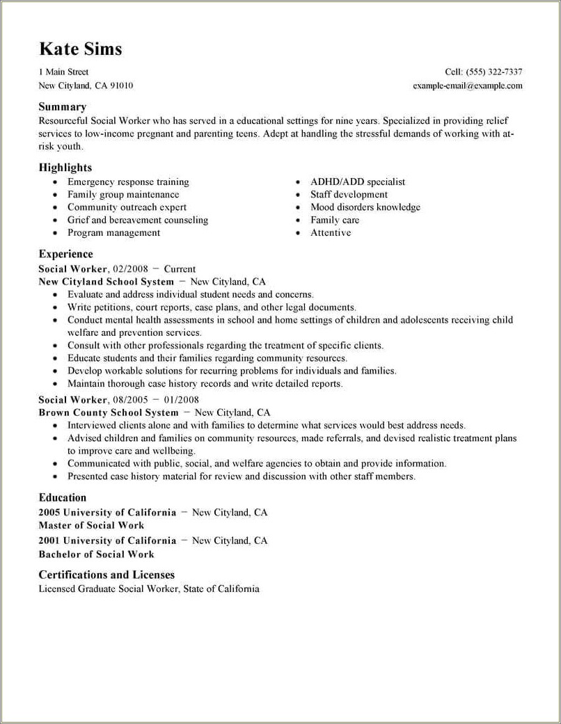Sample Resume Of Daycare Worker