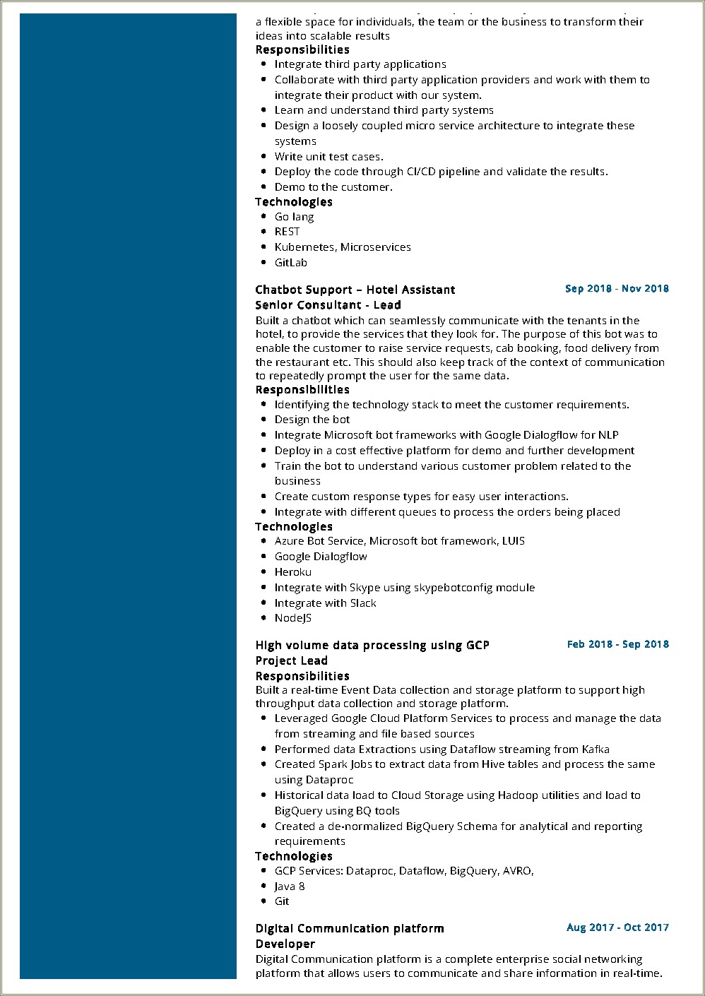 Sample Resume Of Solution Architect