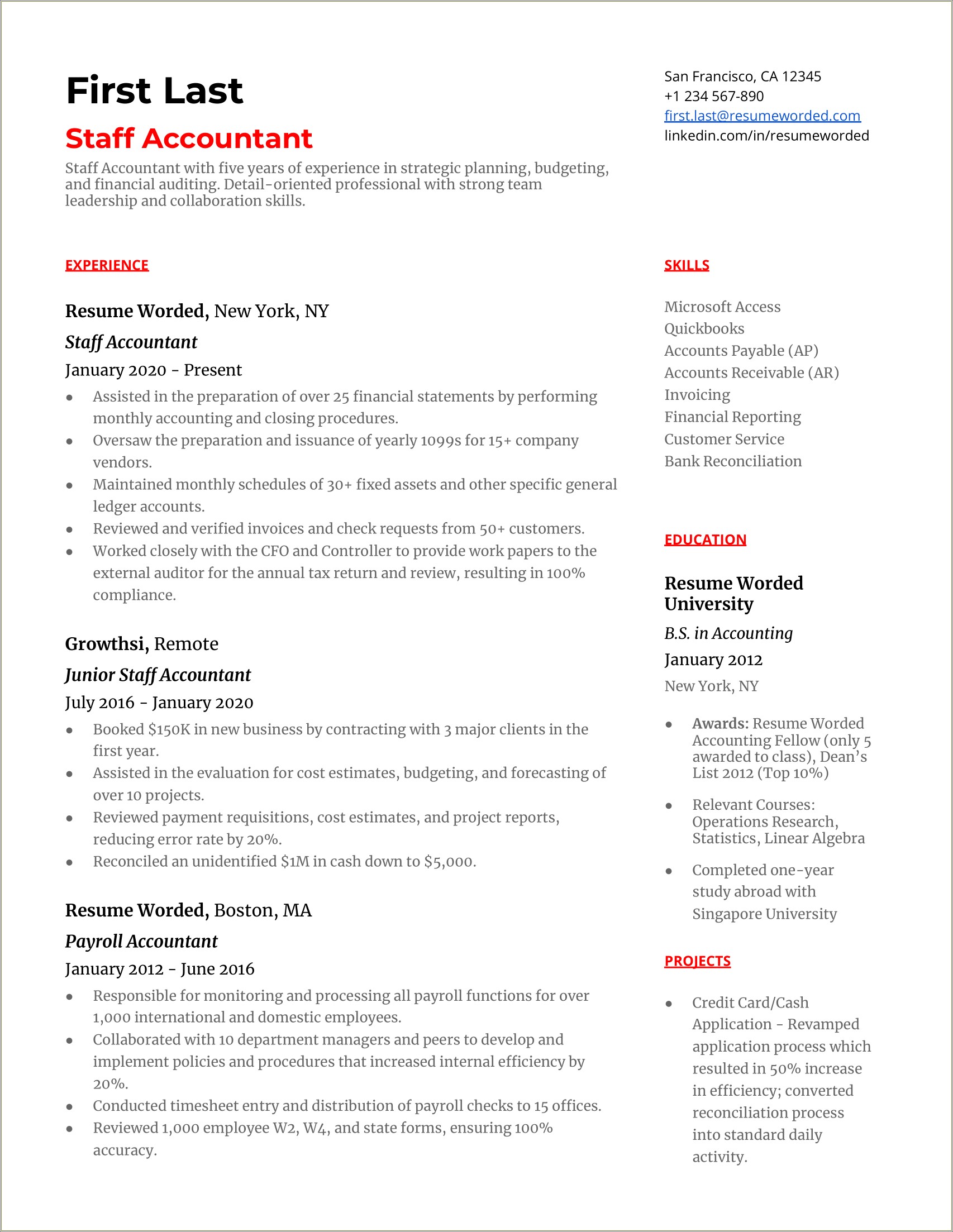 Sample Resume Skills For Accounting