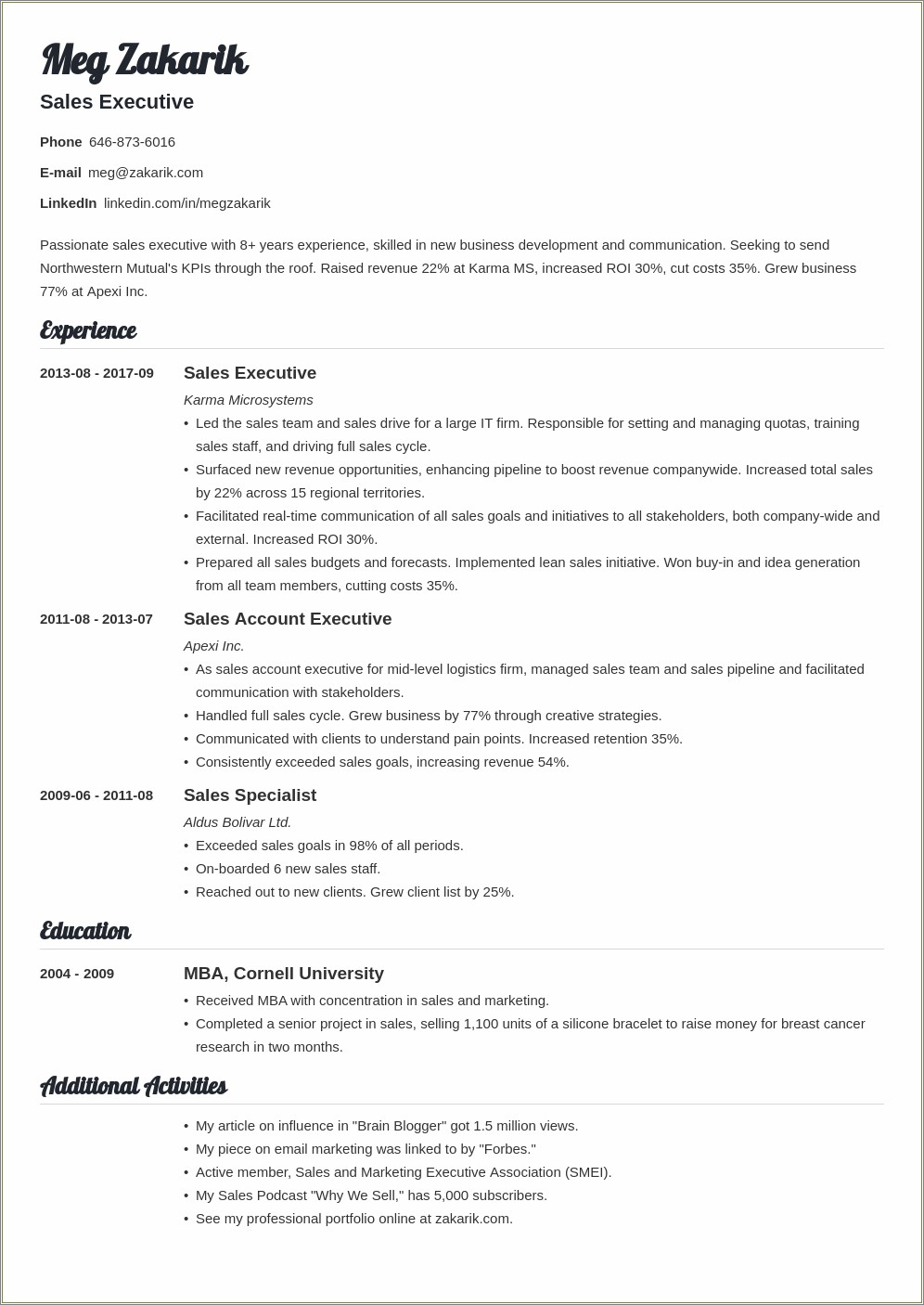 Sample Resumes For Corporate Jobs