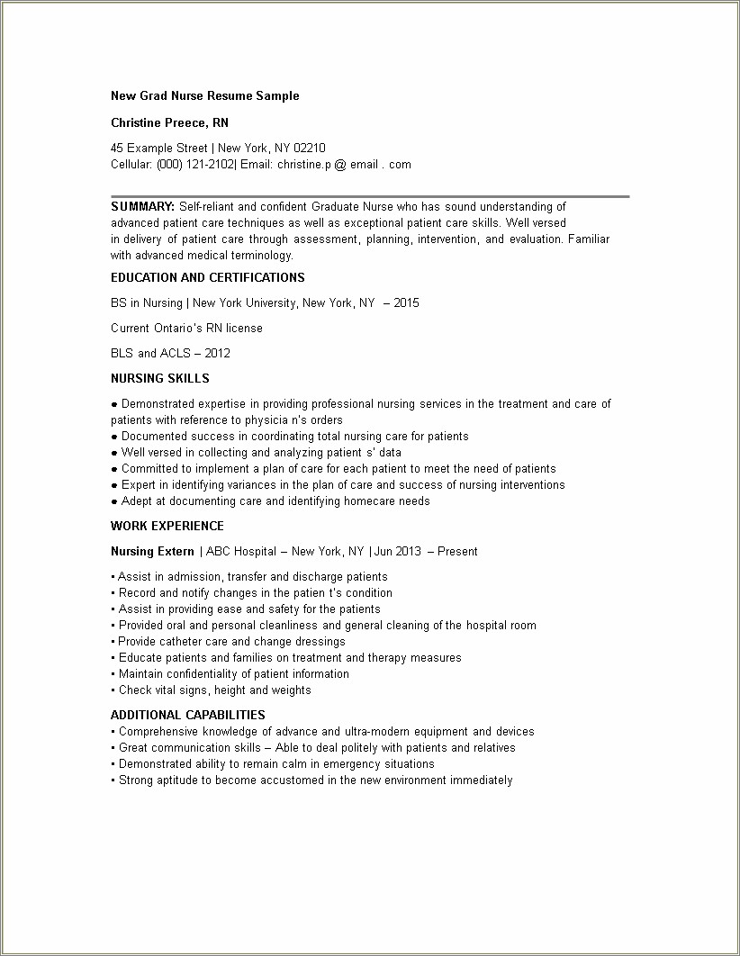 Sample Rn New Grad Resume