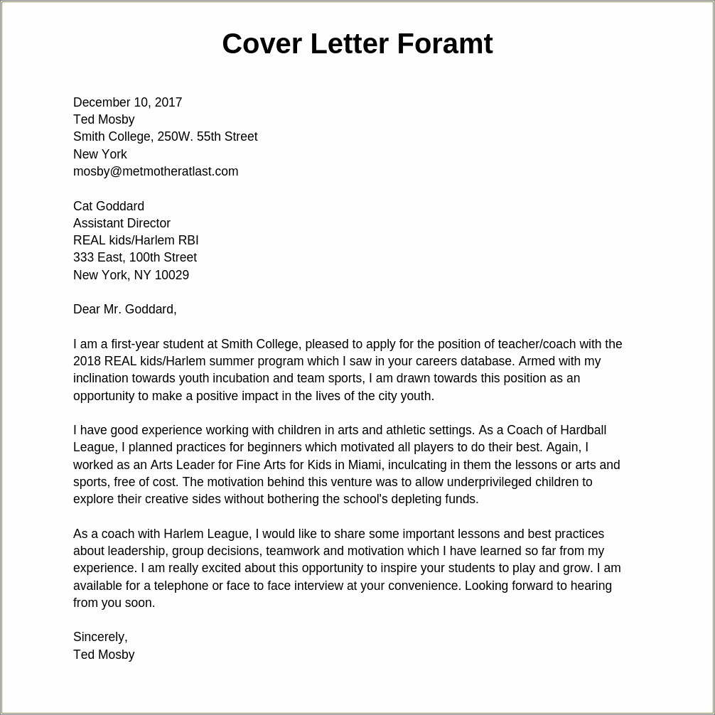 Samples For Resume Cover Letter