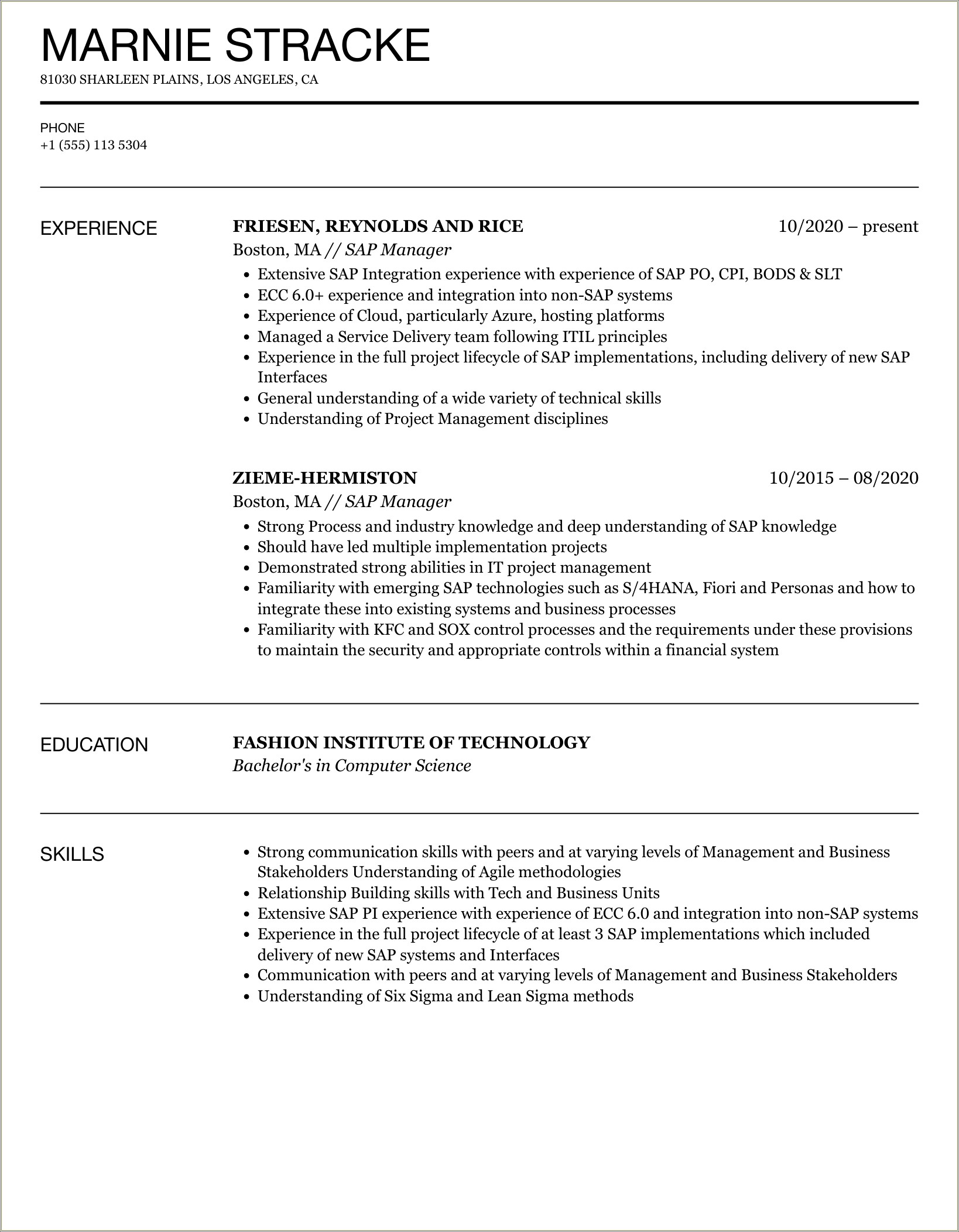 Sap Grants Management Gm Resume