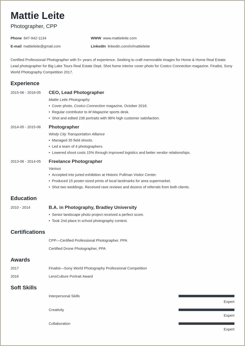 School Photographer Job Description Resume
