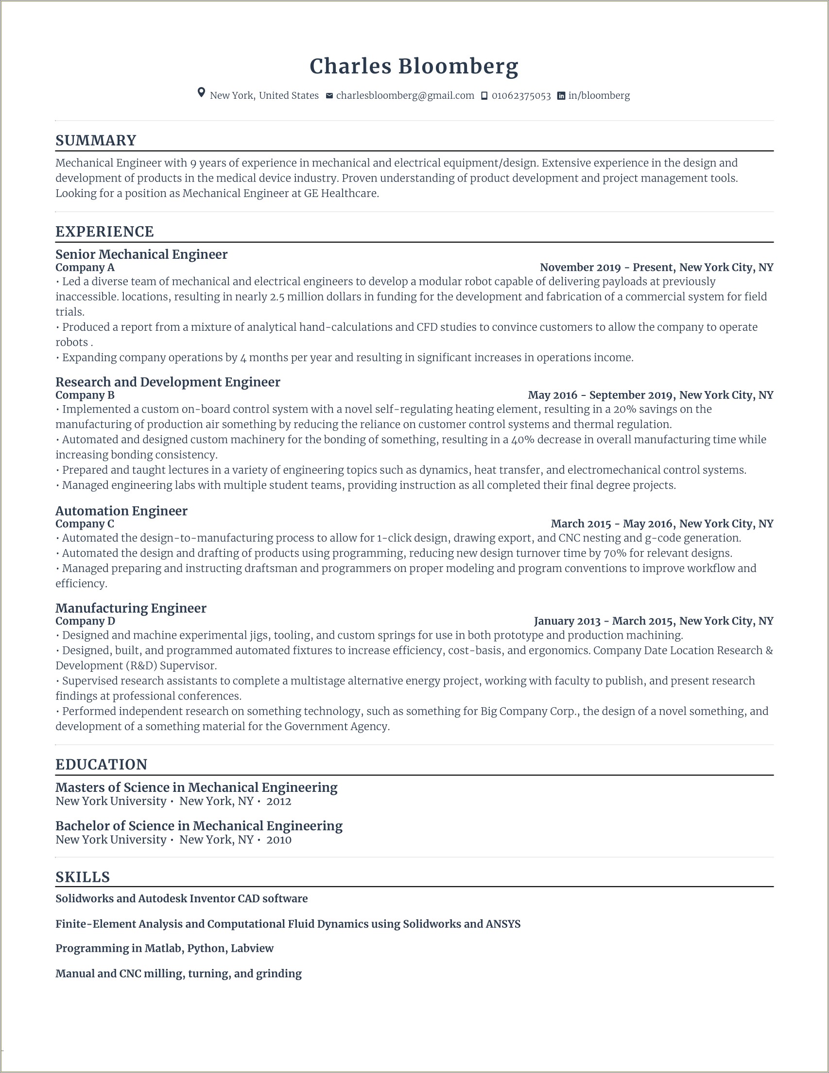 Senior Engineering Project Manager Resume