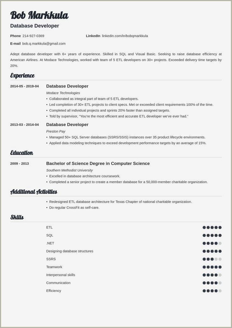 Senior Etl Developer Sample Resume