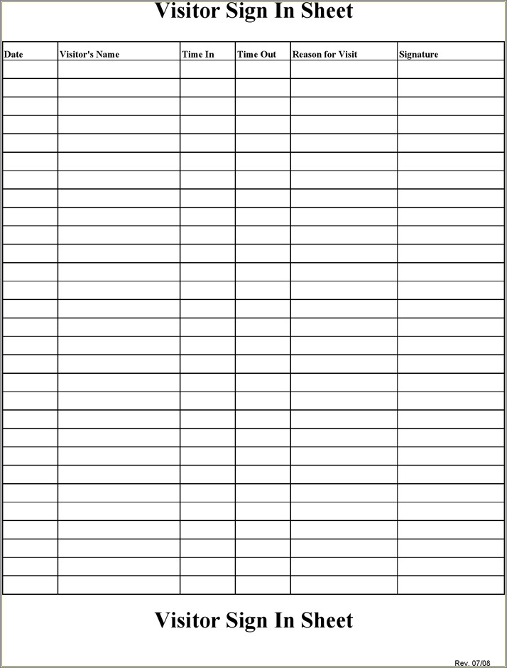 Sign In Sign Out Sheet Template Free