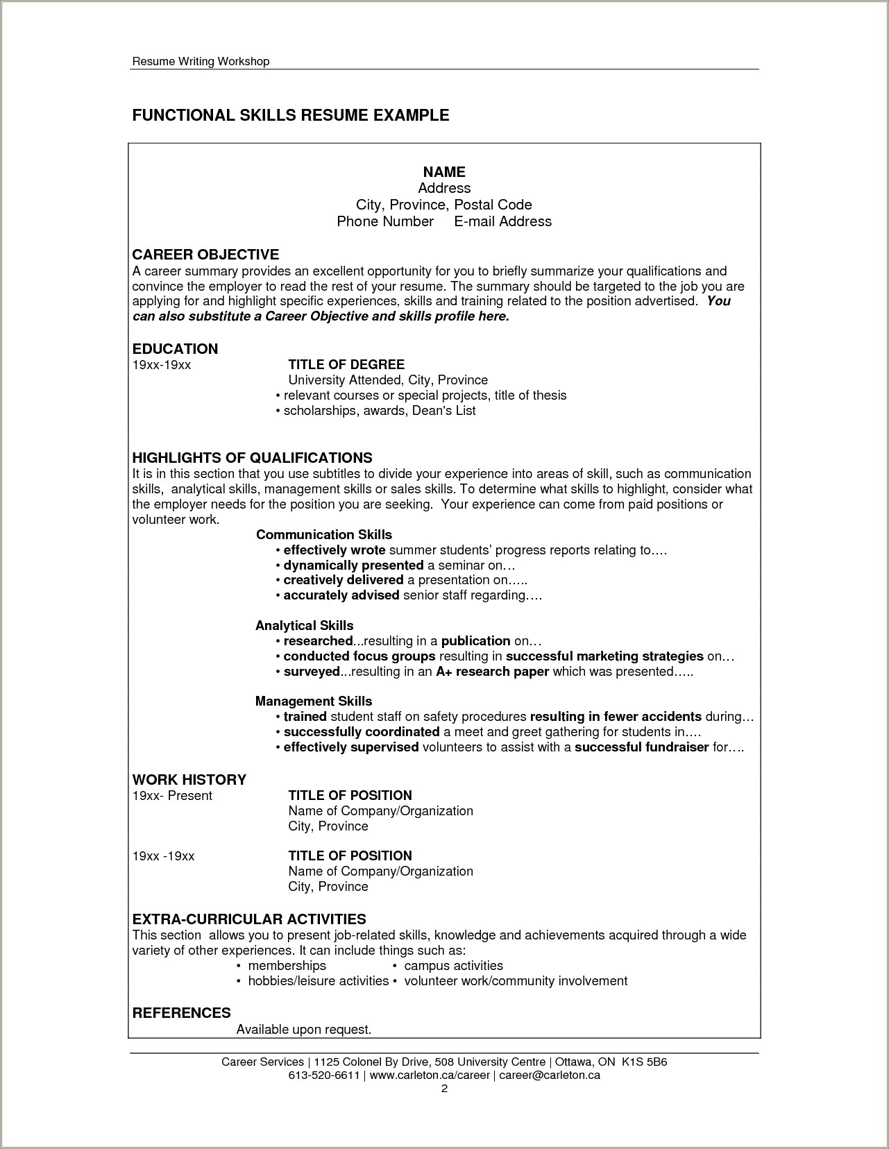 Skill And Experience Resume Examples