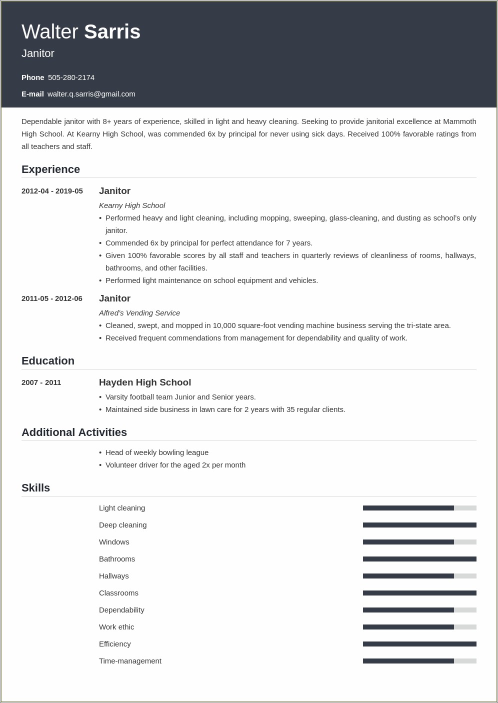 Skill Set For Janitorial Resume