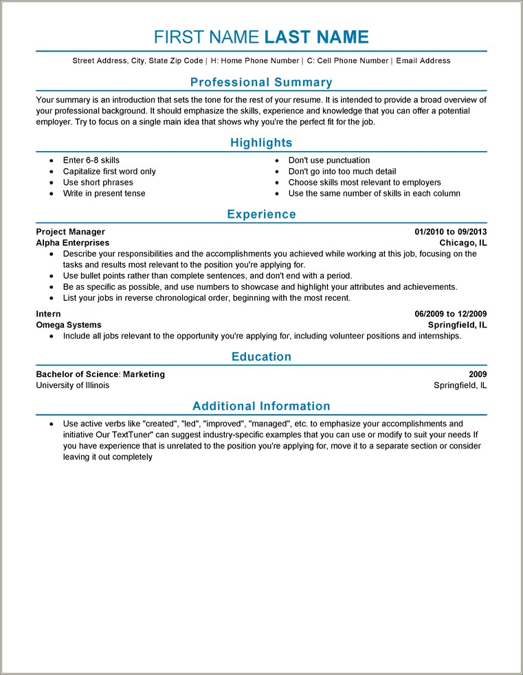 Skills And Experience Resume Format