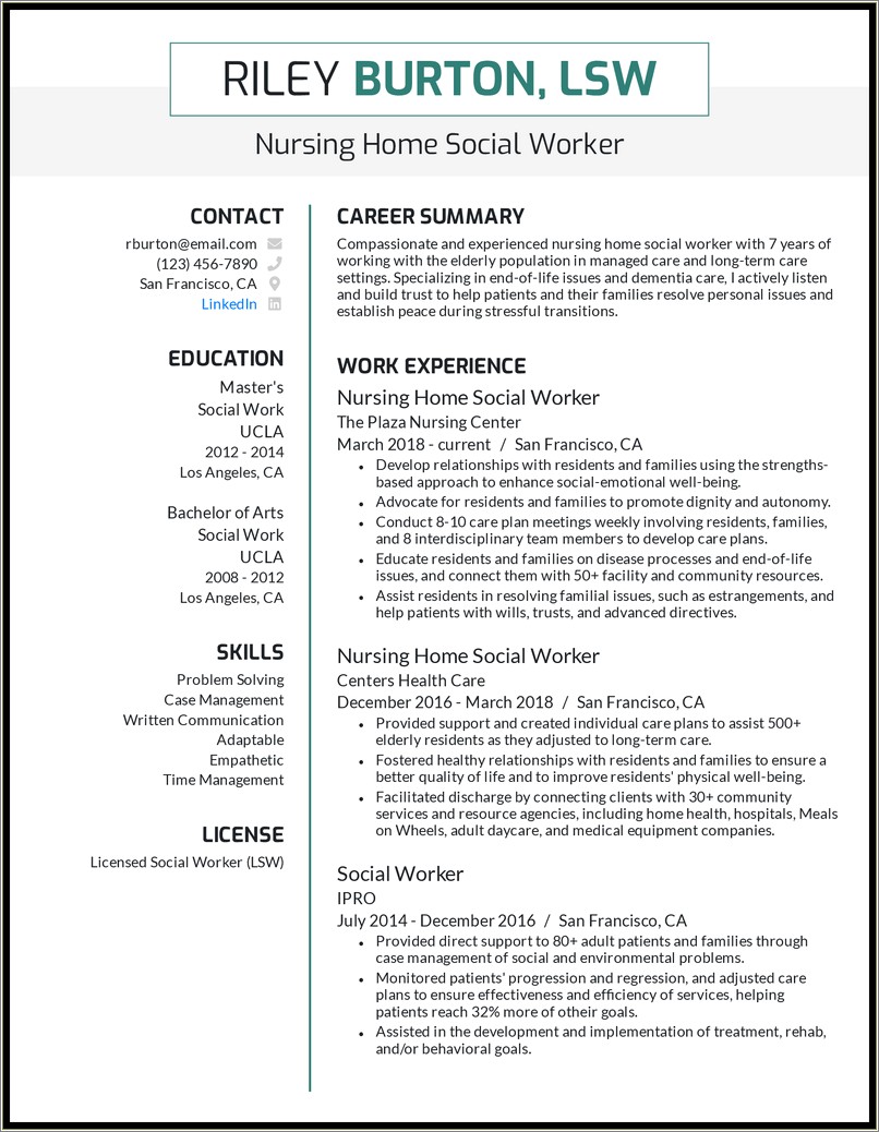 Social Work Skills List Resume