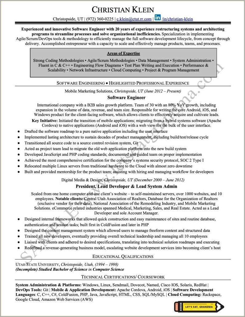 Software Developer Resume Project Examples