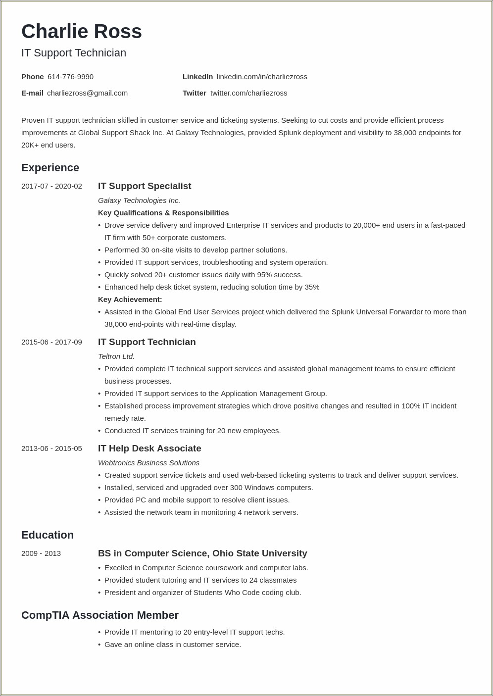 Software Support Specialist Resume Sample