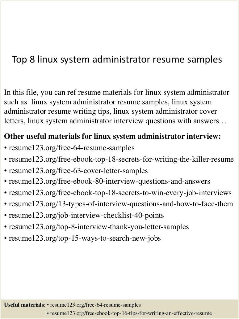 Sr Linux Administrator Resume Sample