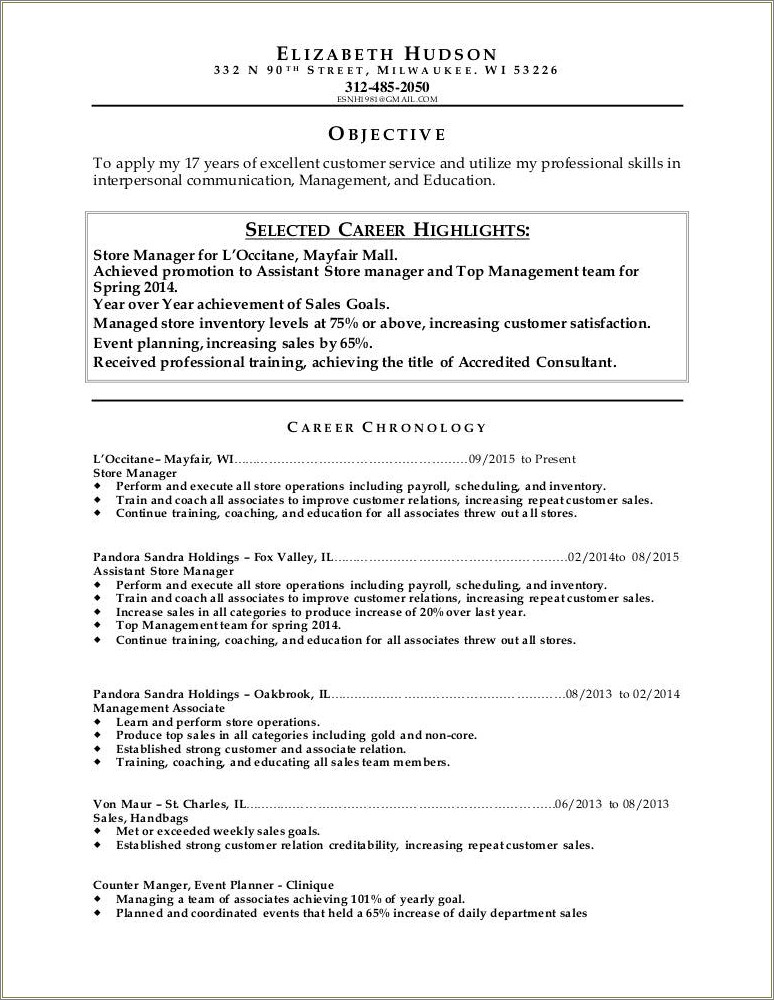 Strong Resume Title Retail Management