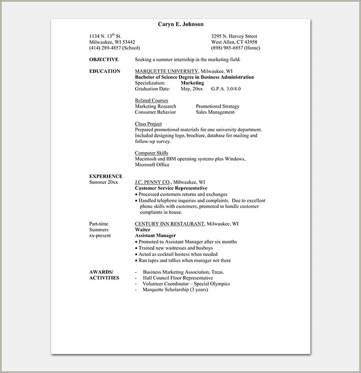 Student Resume Microst Template Example