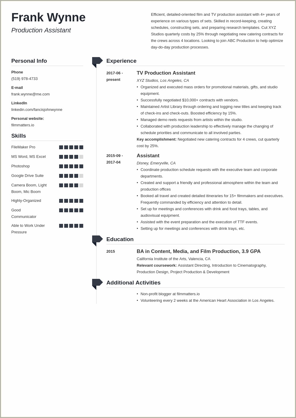 Studio Assistant Objective For Resume