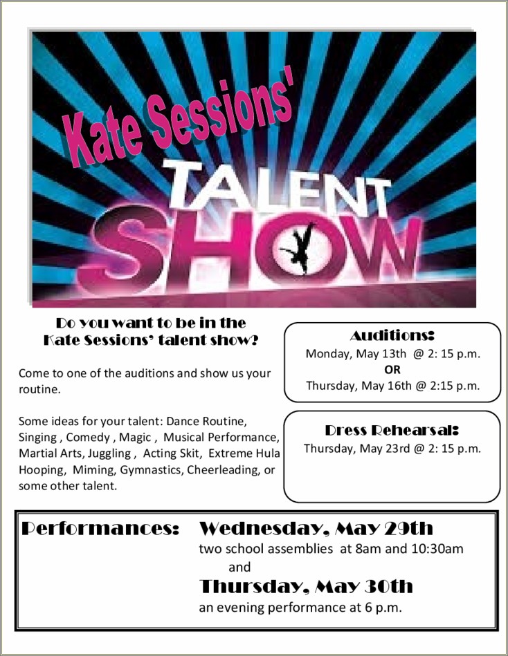 Talent Show Sign Up Sheet Free Template