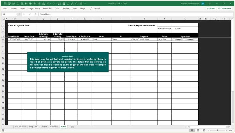 Vehicle Log Book Template Excel Free Download
