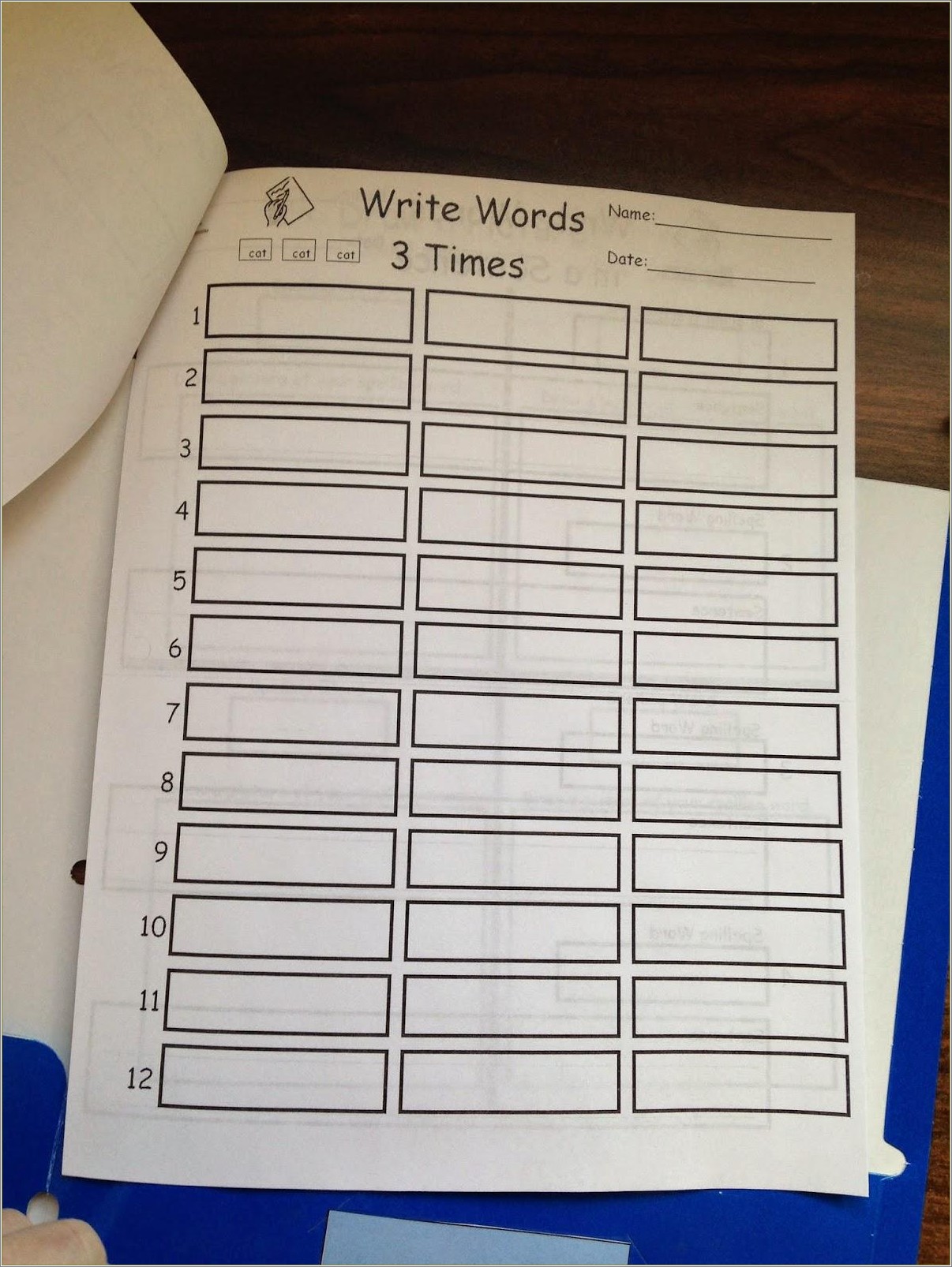 Write Spelling Words 3 Times Each Template Free