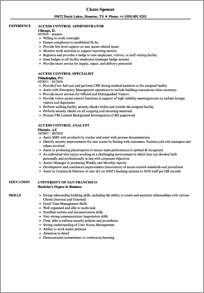 Access Management System Ba Resume