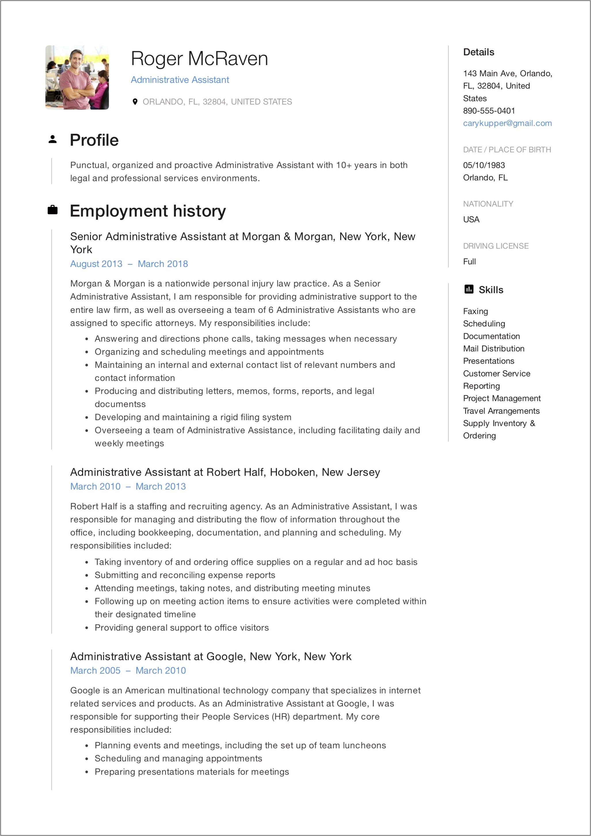 Administrative Assistant Resume Examples Free