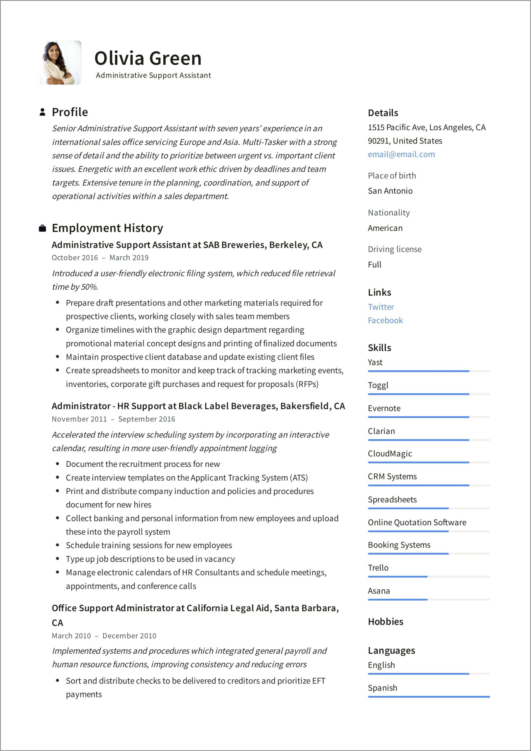 Administrative Assistant Resume Examples Pdf
