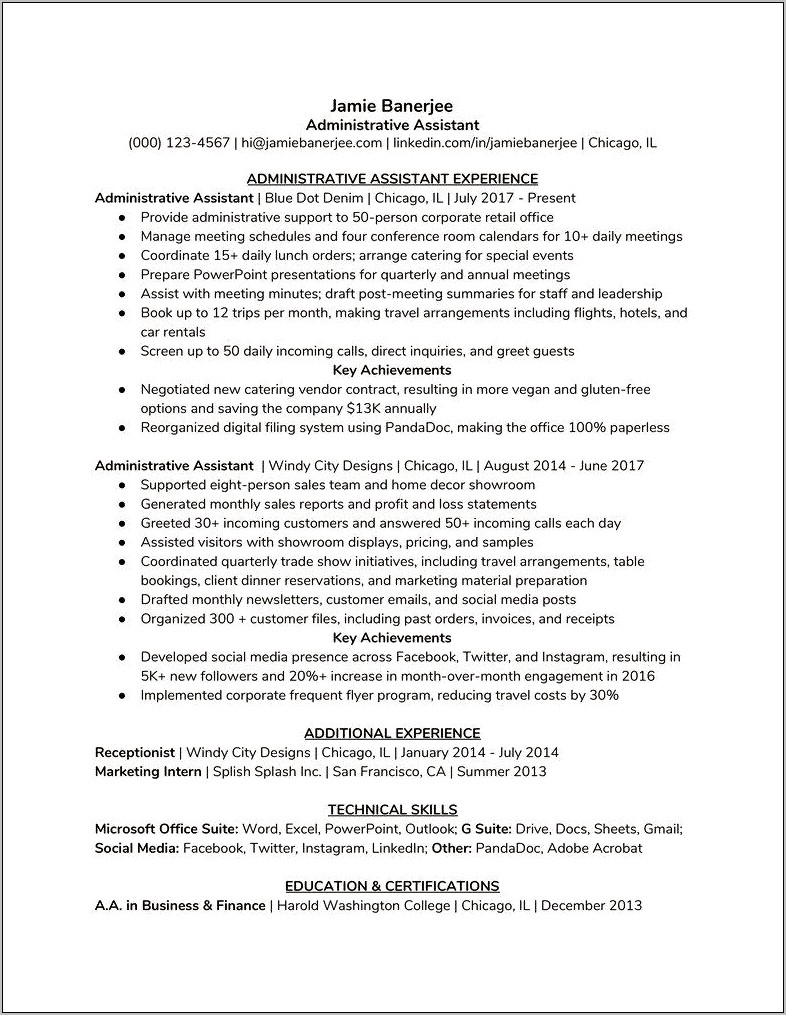 Administrative Resume Job Responsibilities Examples