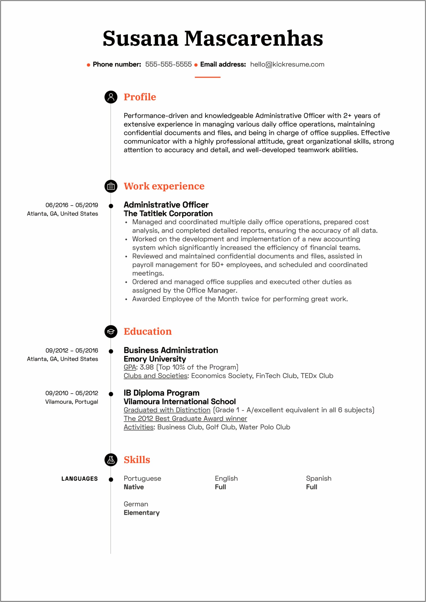 Administrative Skill Set Resume Sample