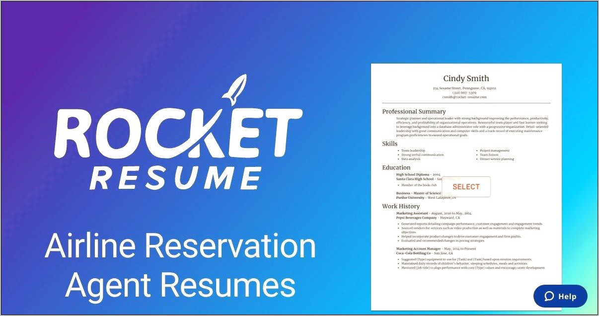 Airline Reservation Agent Resume Sample