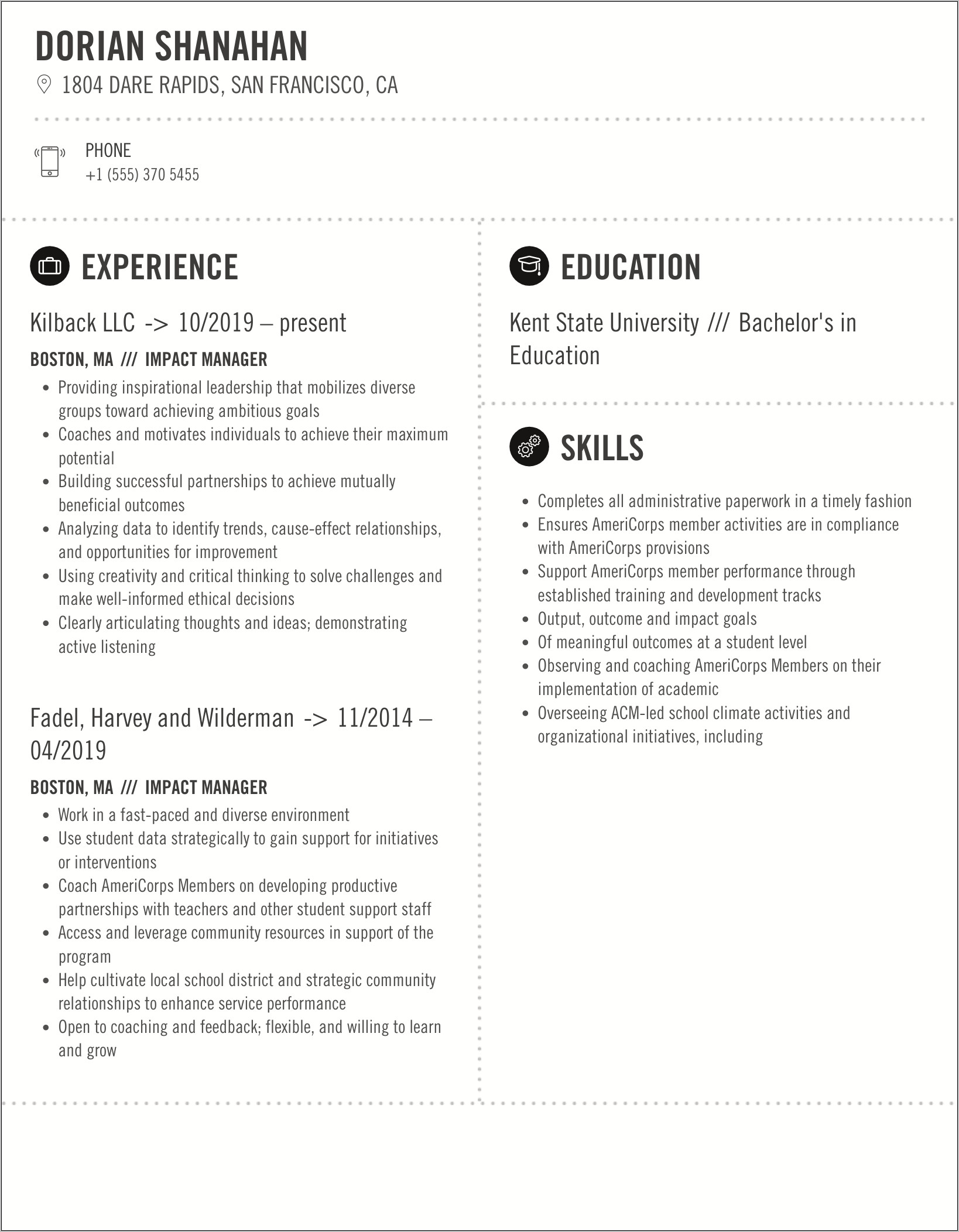 Americorps Skills And Experience Resume