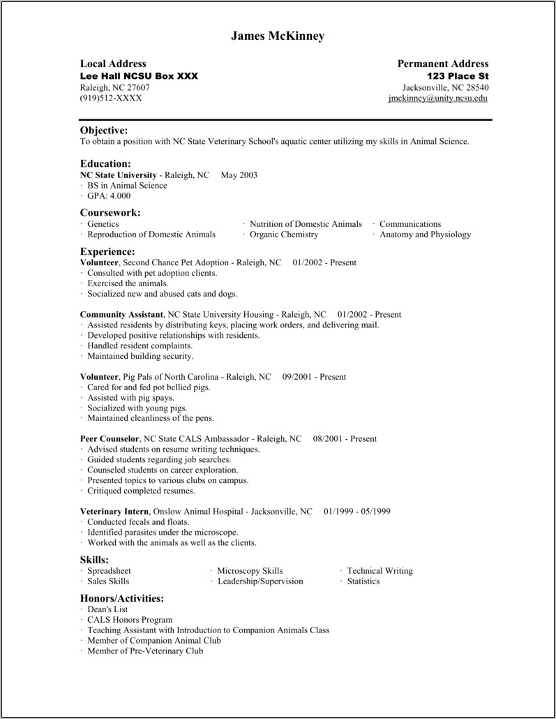 Animal Science Resume Objective Examples