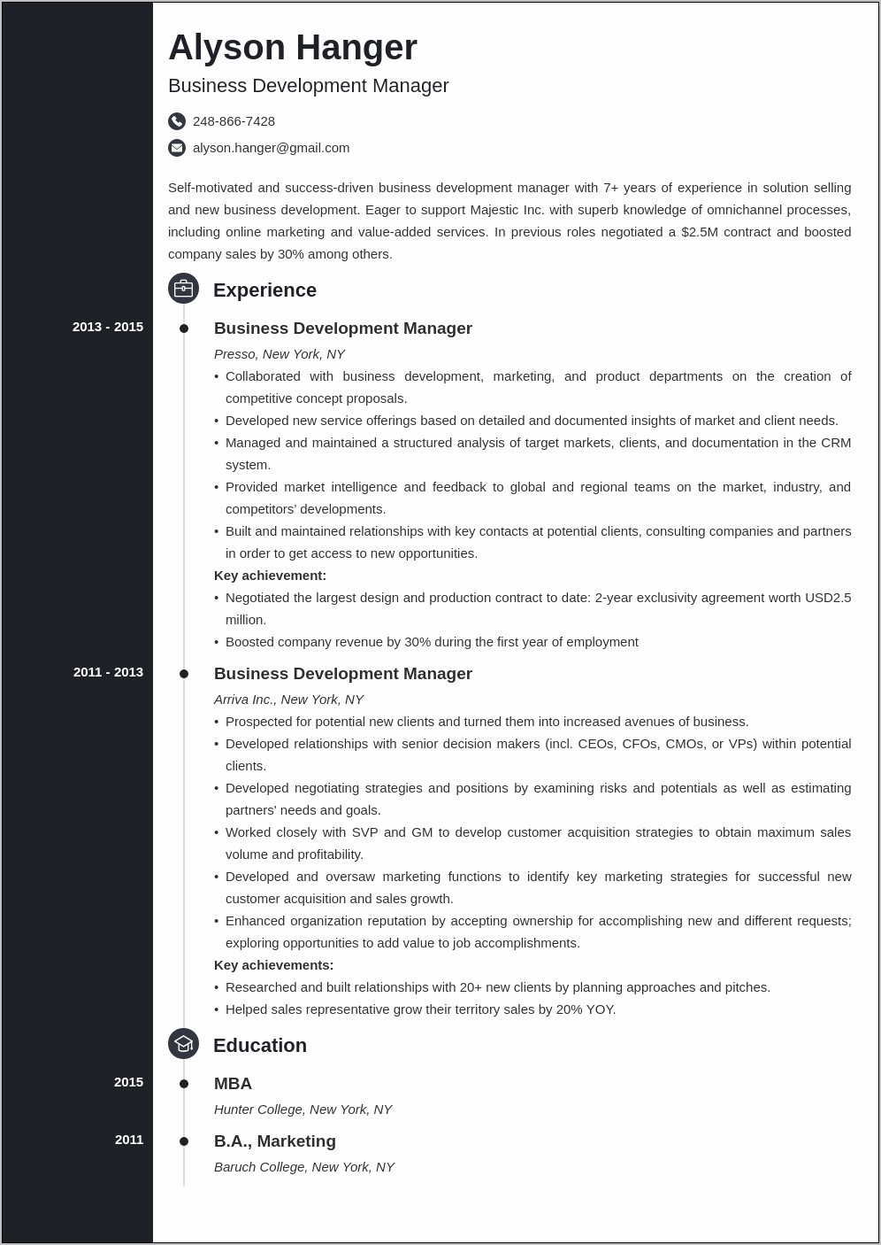 Assistant Business Development Manager Resume