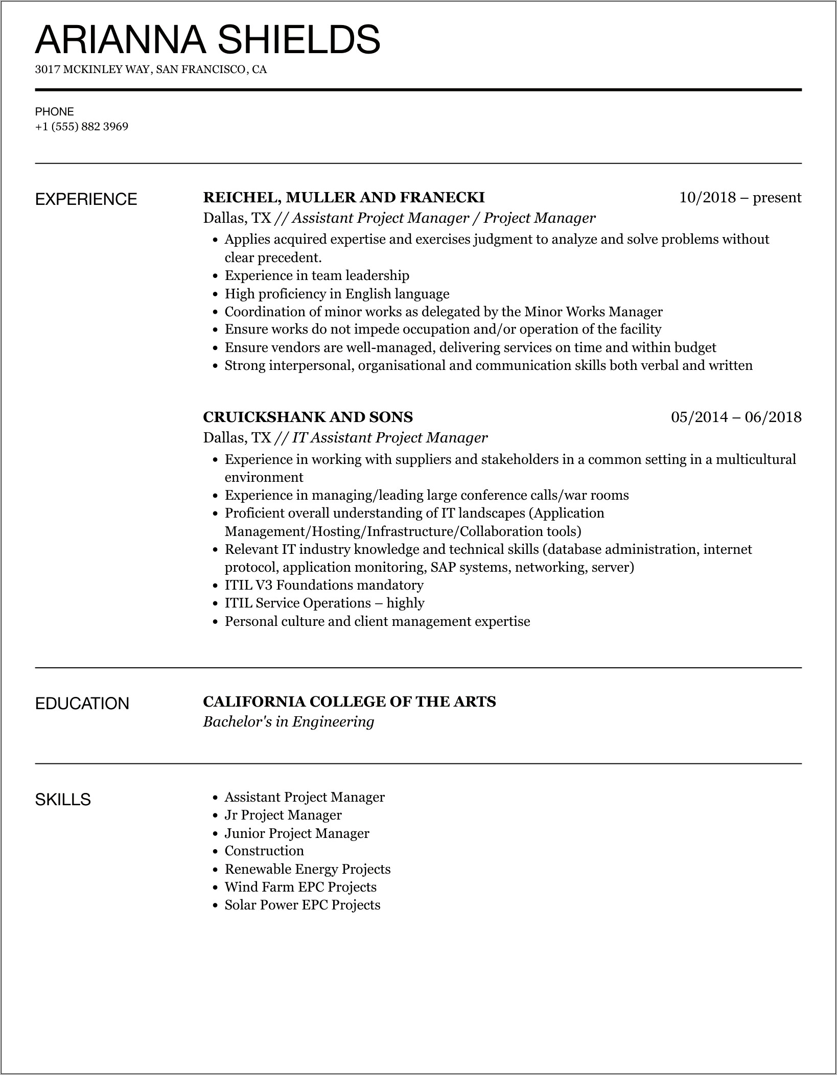 Assistant Manager Energy Resume Description