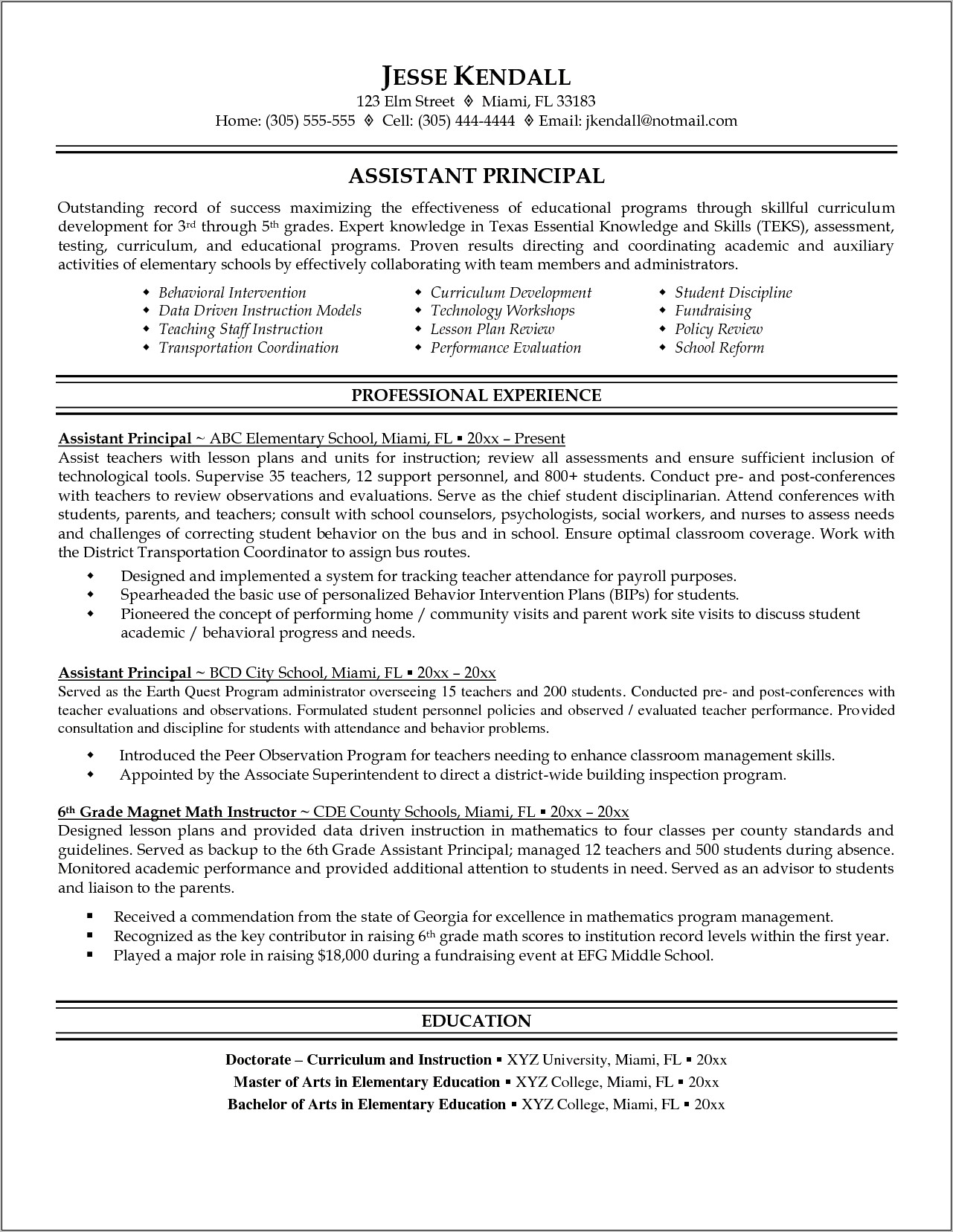 Assistant Principal Resume Objective Statement
