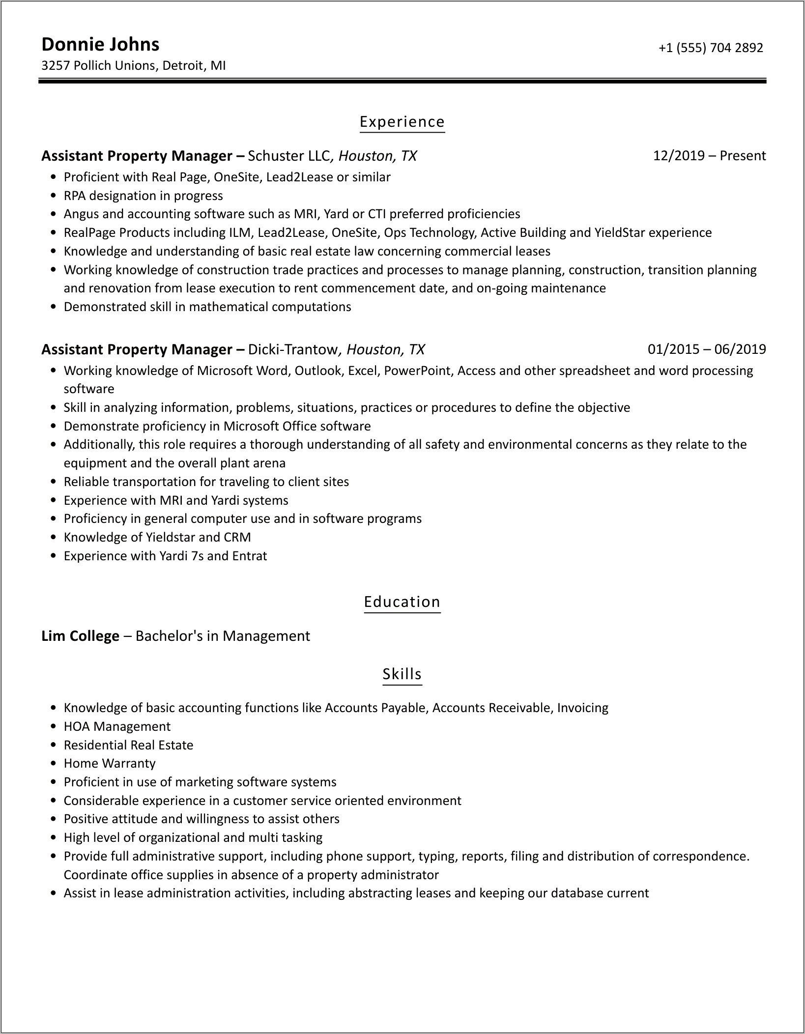Assistant Property Manager Resume Objective