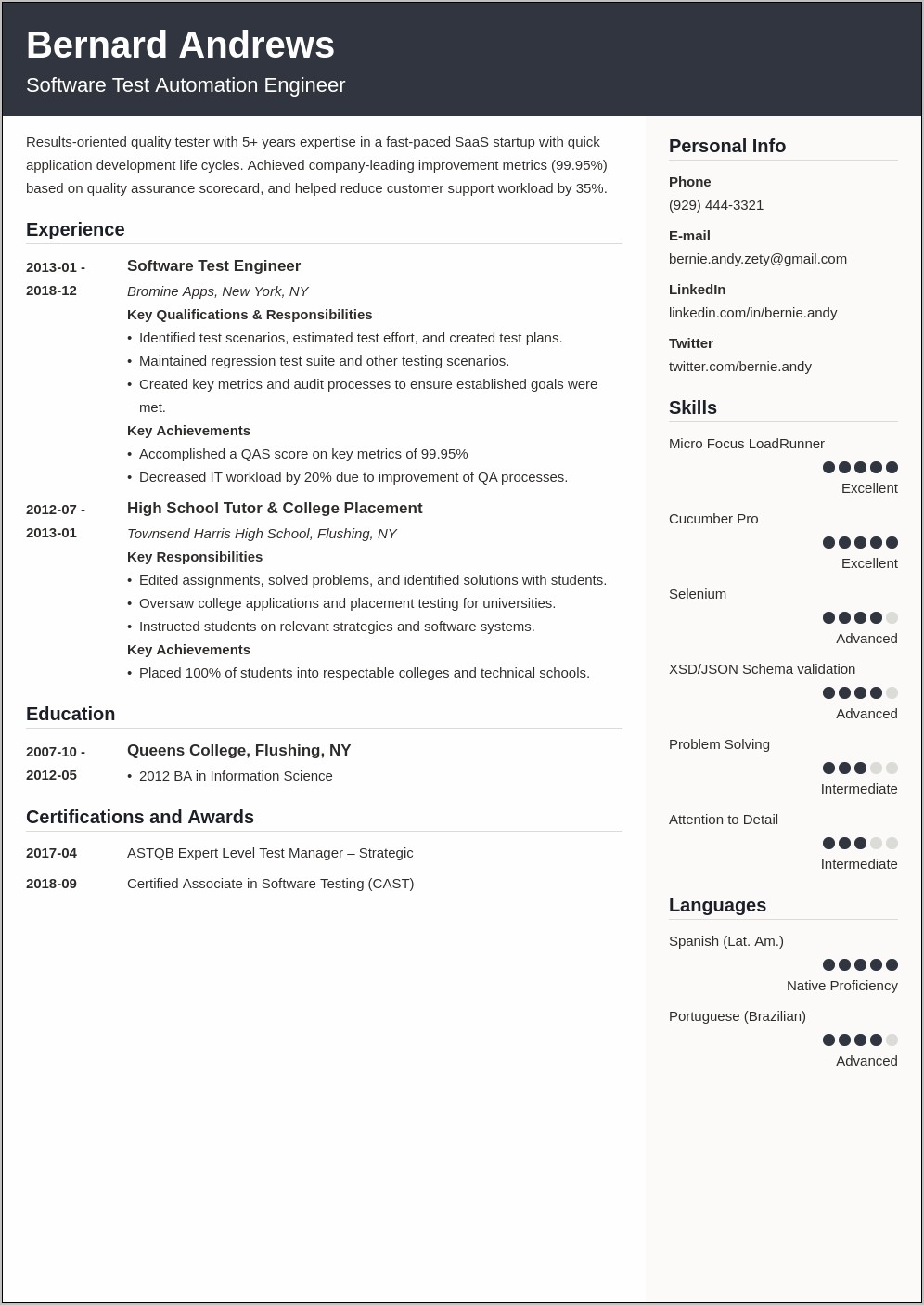 Automation Test Manager Sample Resume