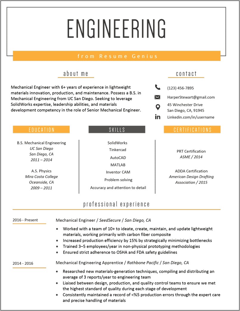 Bachelor Civile Engineering Resume Example