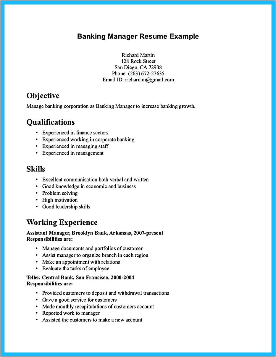 Bank Branch Manager Resume Examples