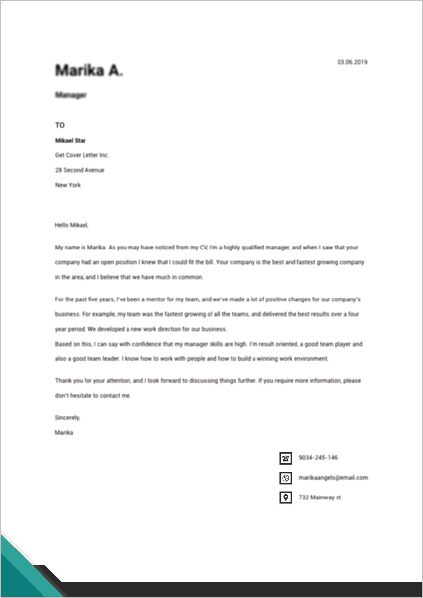 Bank Manager Resume Cover Letter