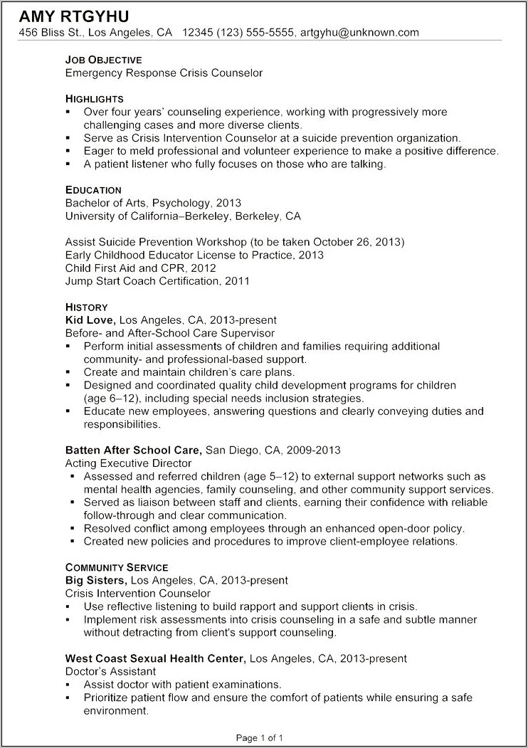 Berkeley Career Center Sample Resume
