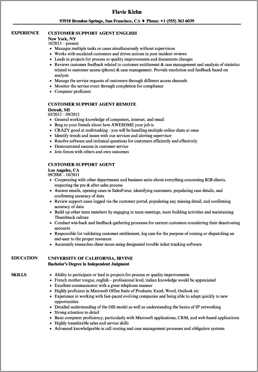 Best Customer Support Resume Examples