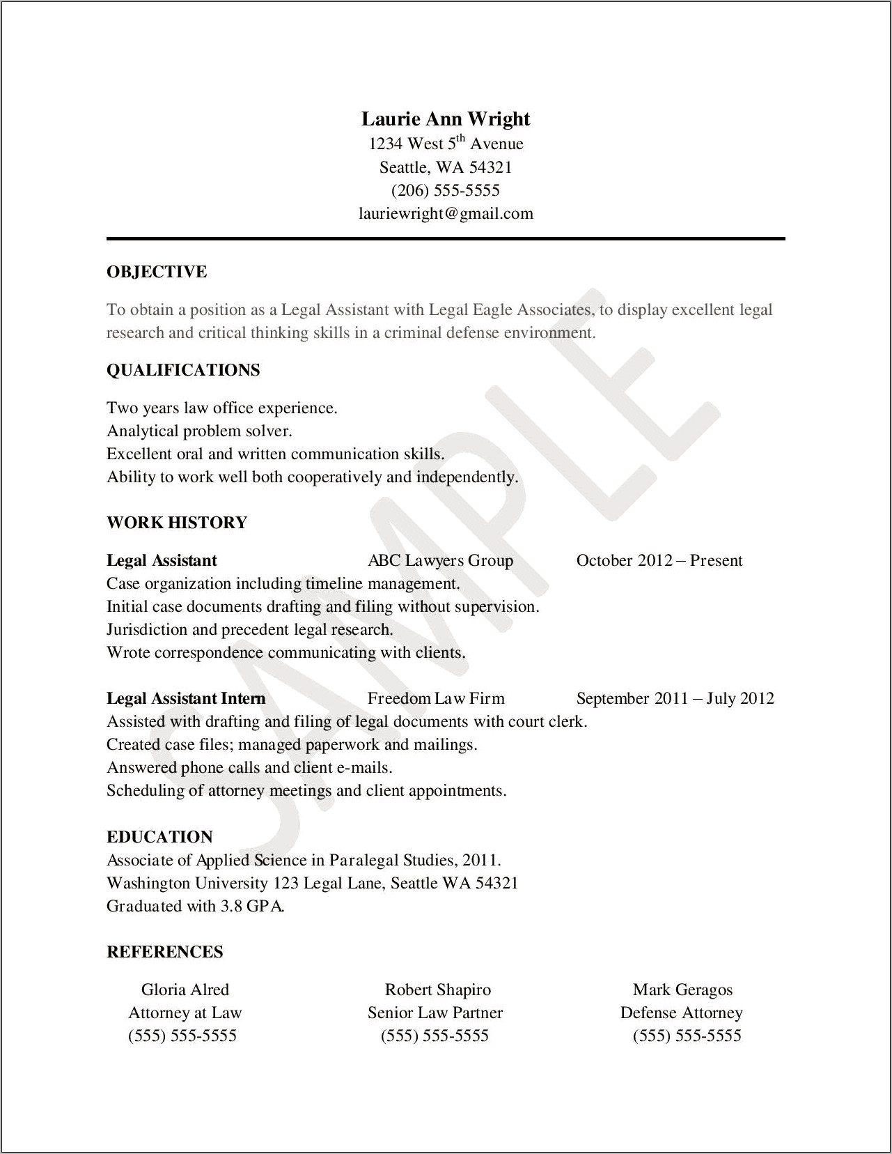 Best Legal Assistant Resume Objective