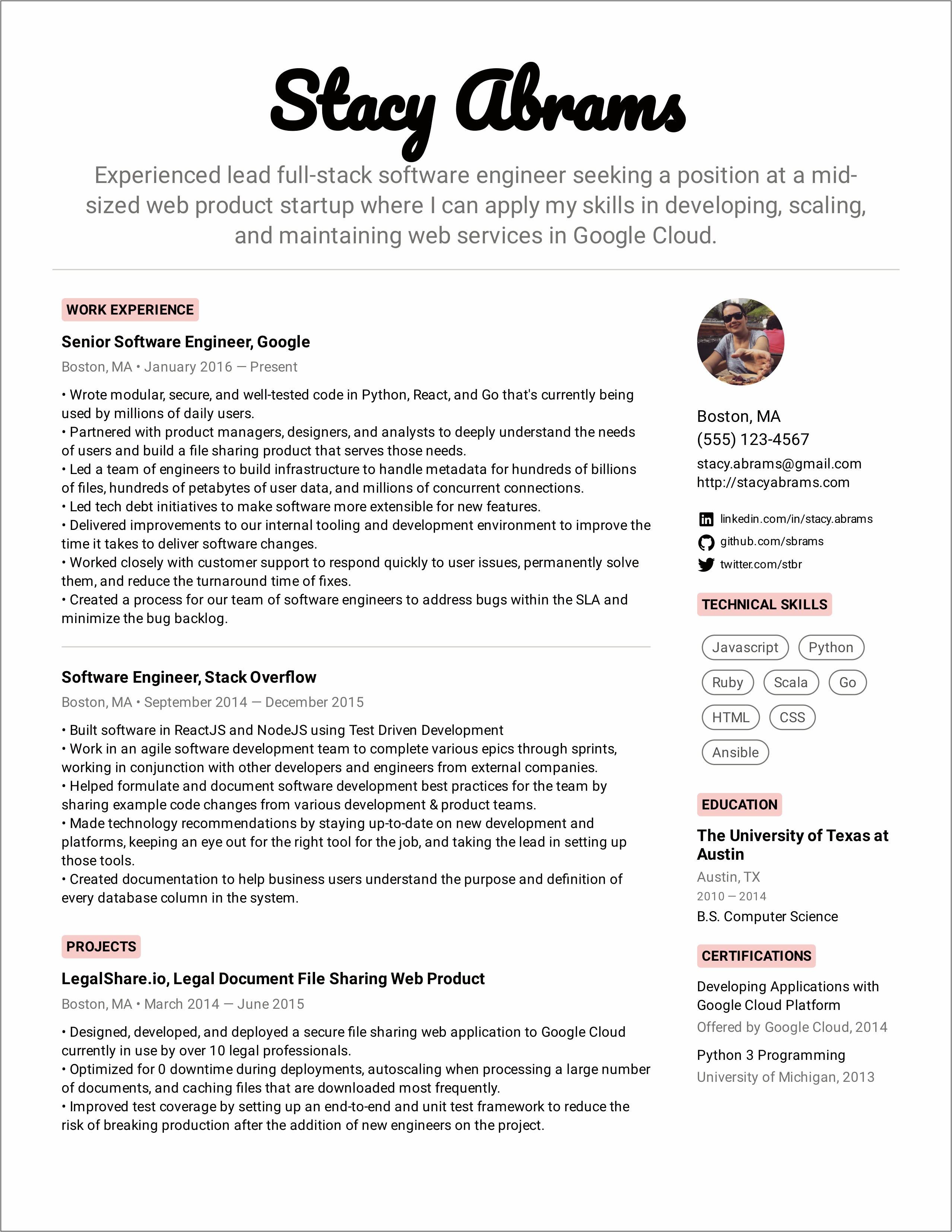 Best Resume For Software Company