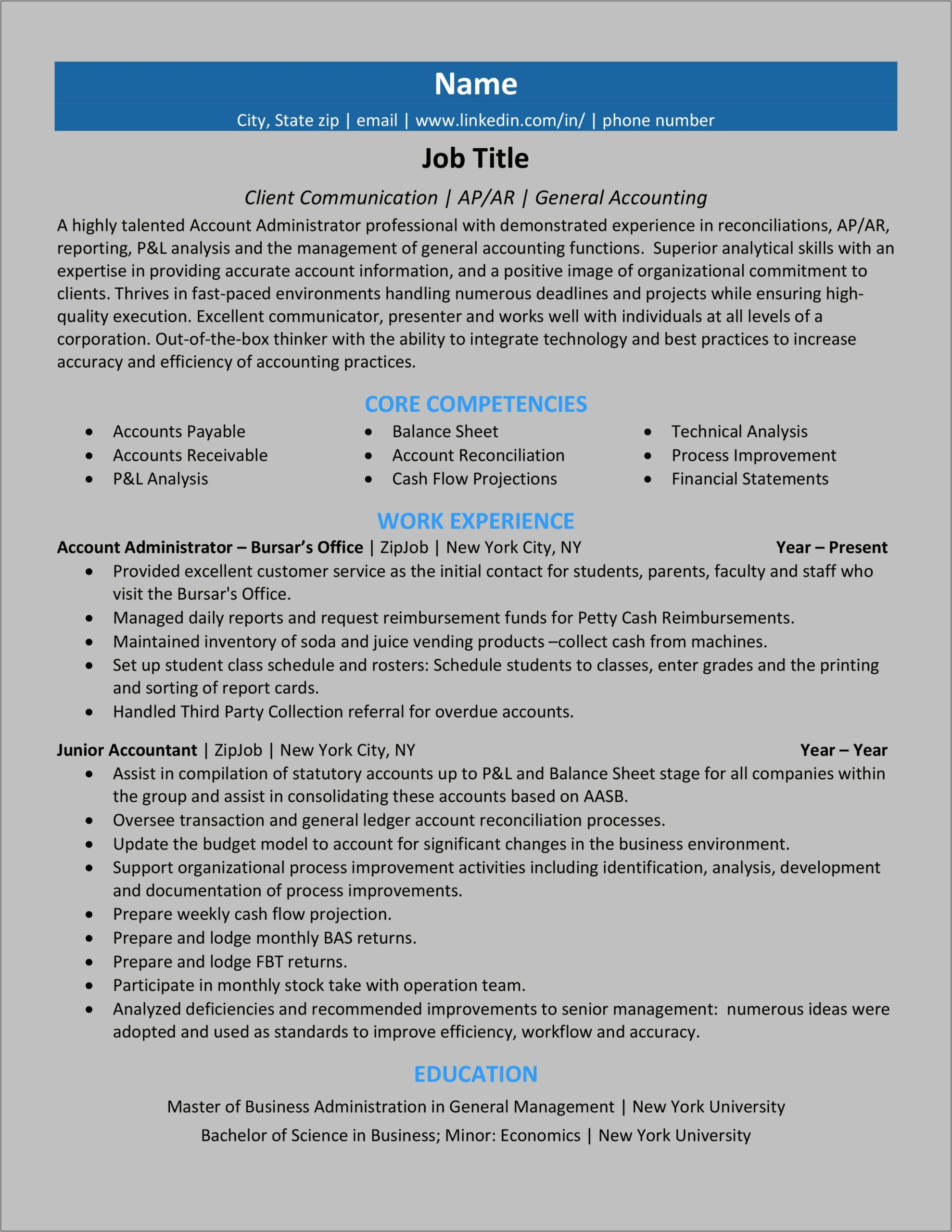 Best Resume For Young Professional