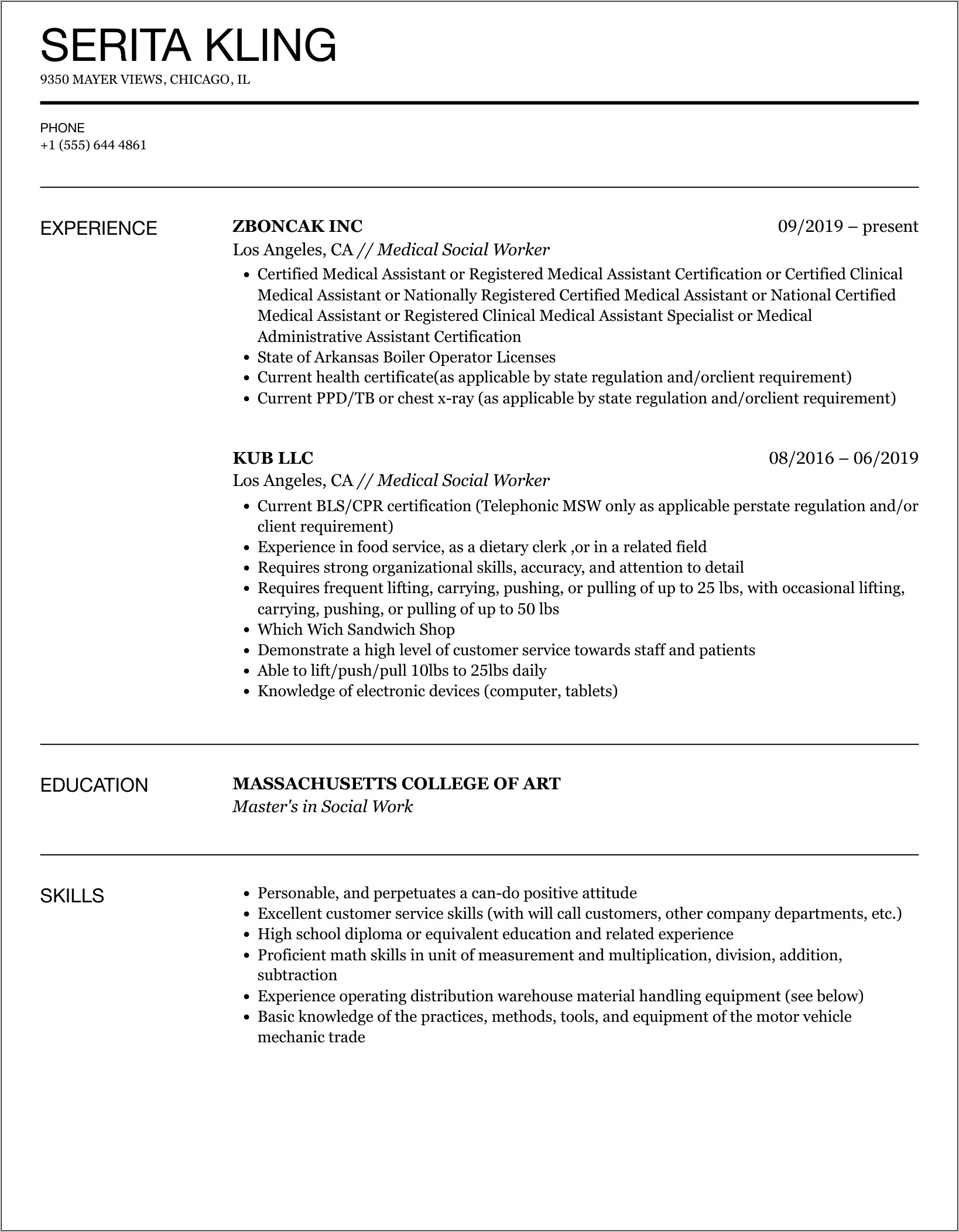 Bsw Social Work Resume Examples