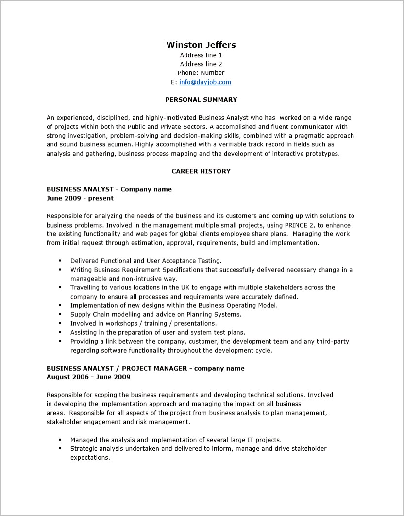 Business Analyst Project Manager Resumes